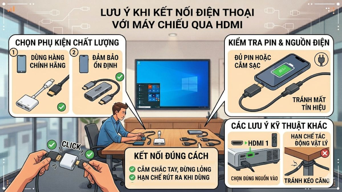 Lưu ý khi kết nối điện thoại với máy chiếu qua HDMI