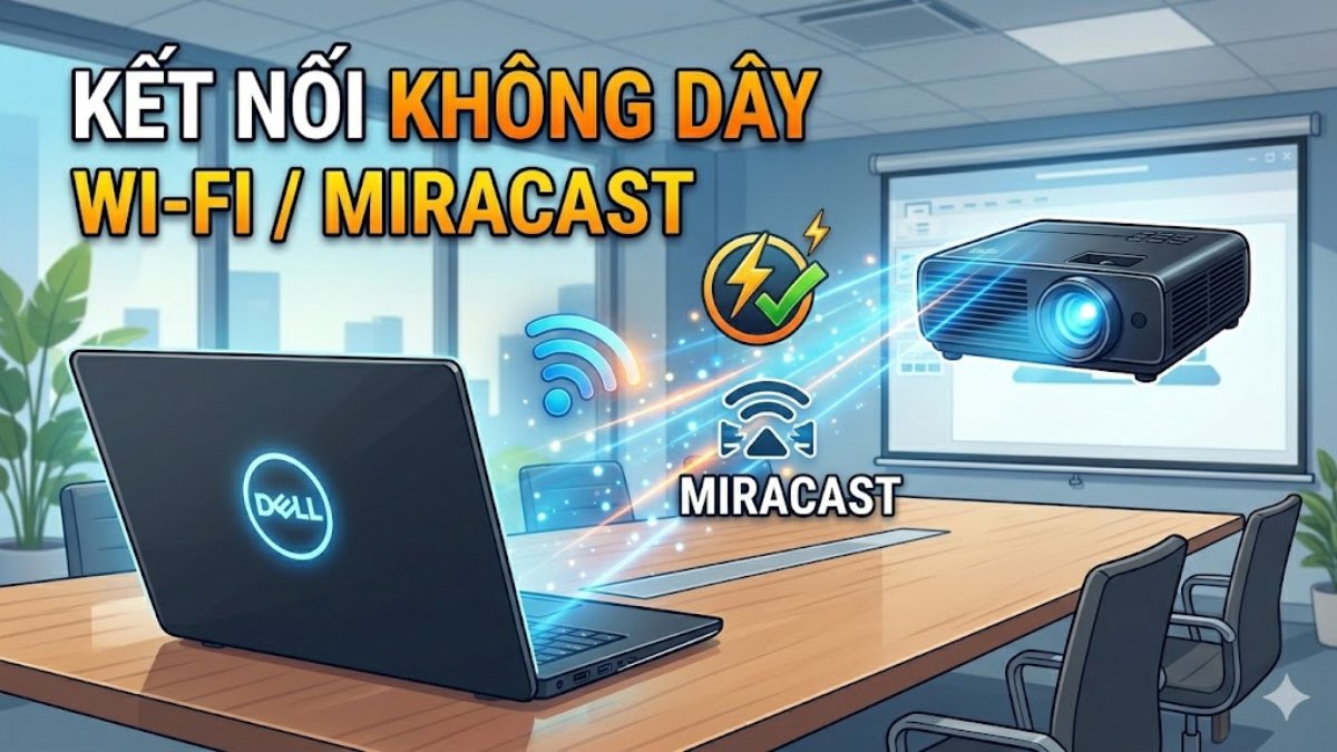 Kết nối máy chiếu với laptop Dell không dây