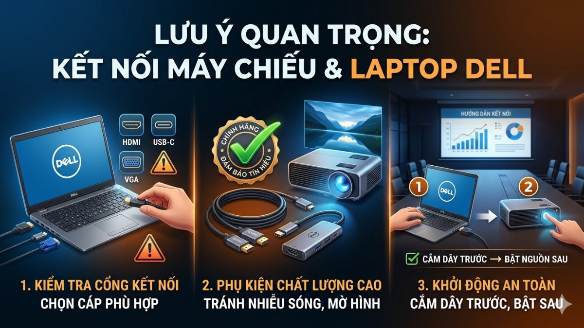 Những lưu ý quan trọng khi kết nối máy chiếu với laptop Dell