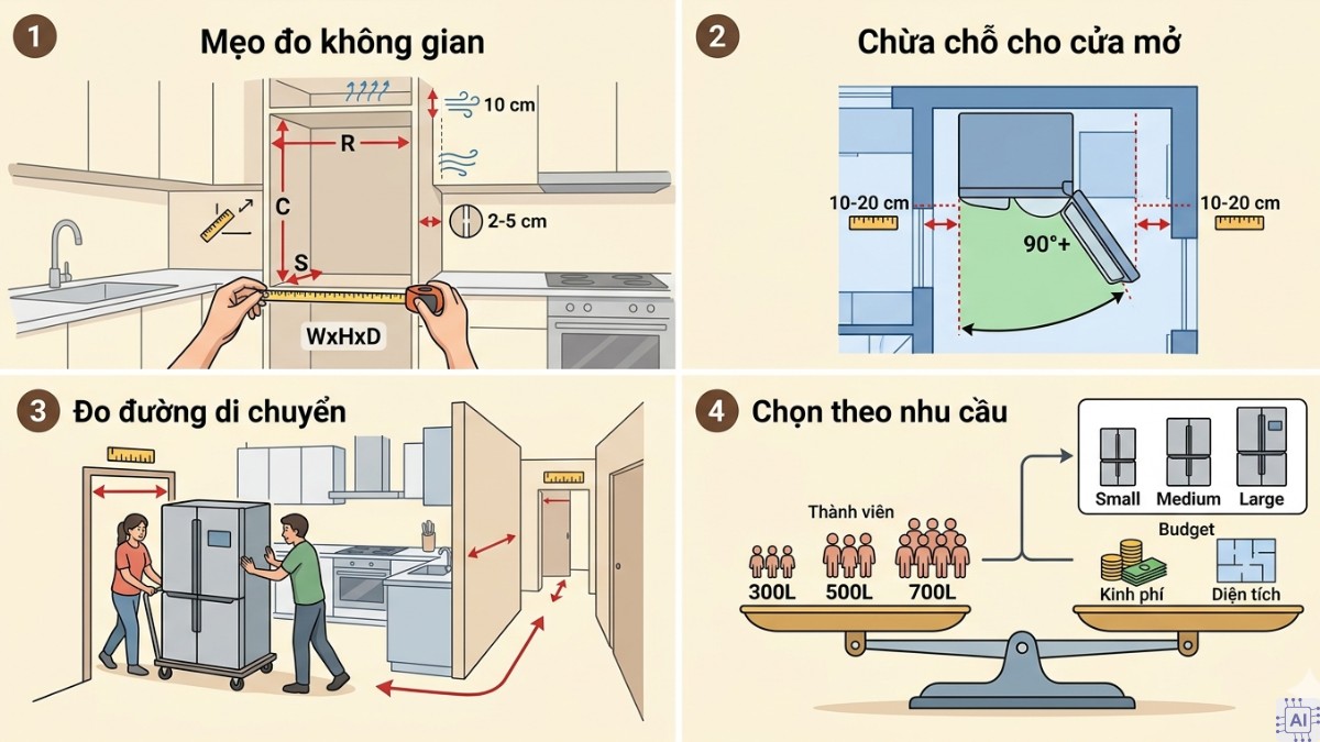 Cách chọn kích thước tủ lạnh 4 cánh phù hợp