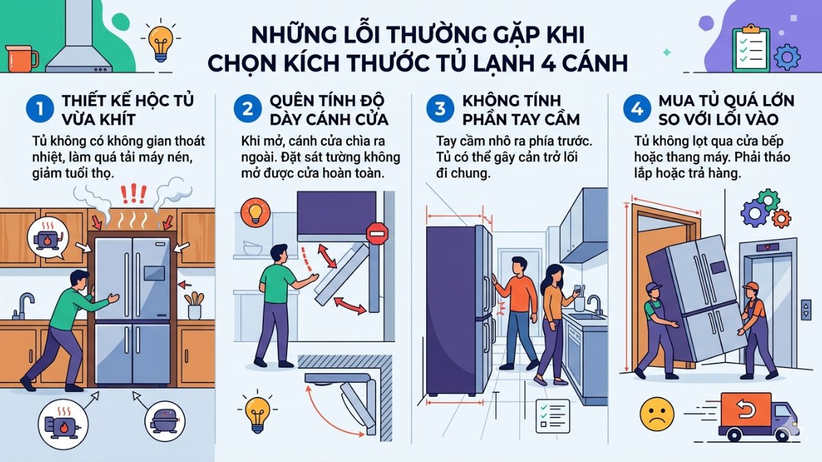 Những lỗi thường gặp khi chọn kích thước tủ lạnh 4 cánh
