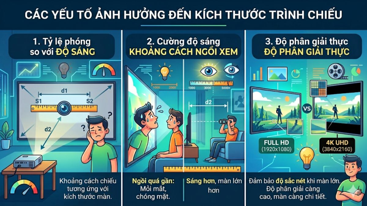 Các yếu tố ảnh hưởng đến kích thước trình chiếu