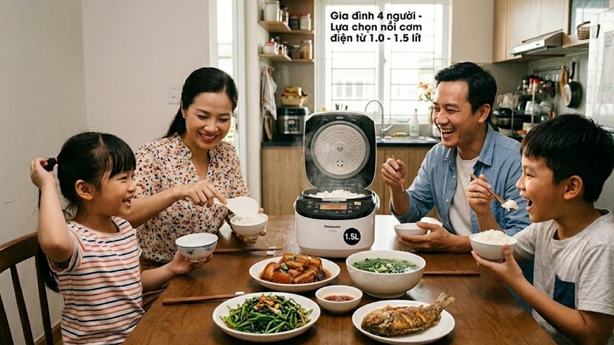 Kích thước nồi cơm điện cho 3 - 4 người