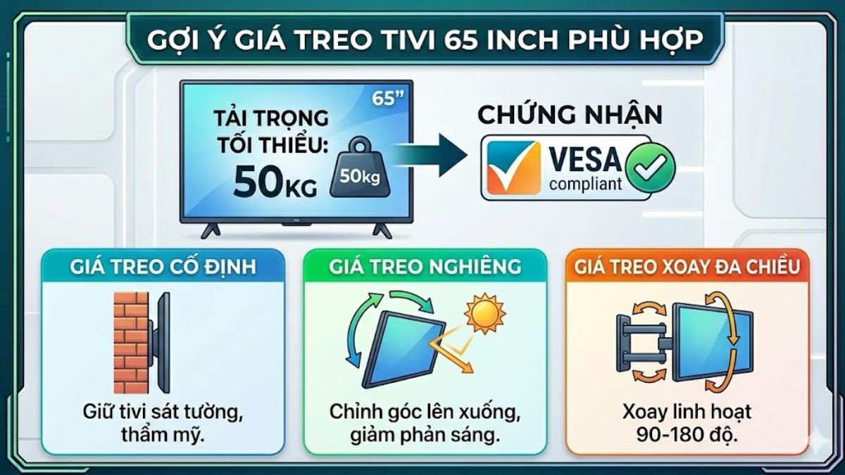Gợi ý giá treo tivi kích thước 65 inch phù hợp