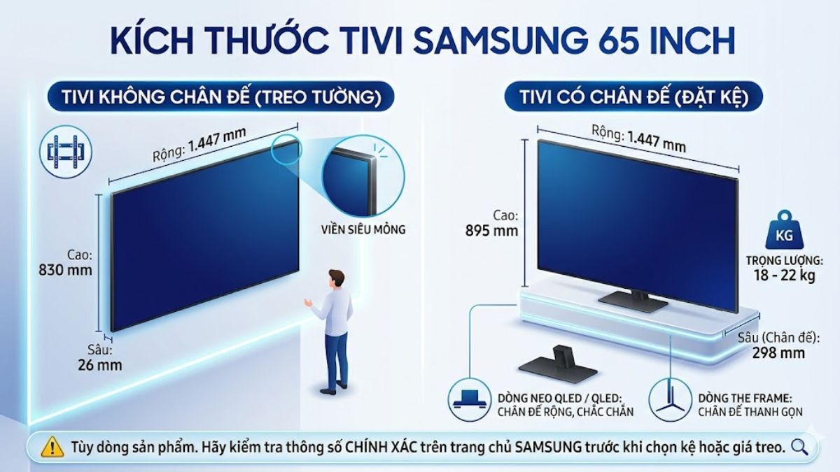 Kích thước tivi Samsung 65 inch