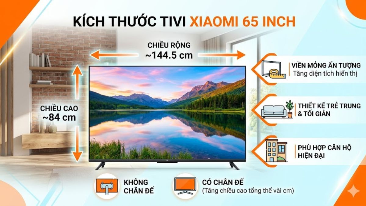 Kích thước tivi Xiaomi 65inch