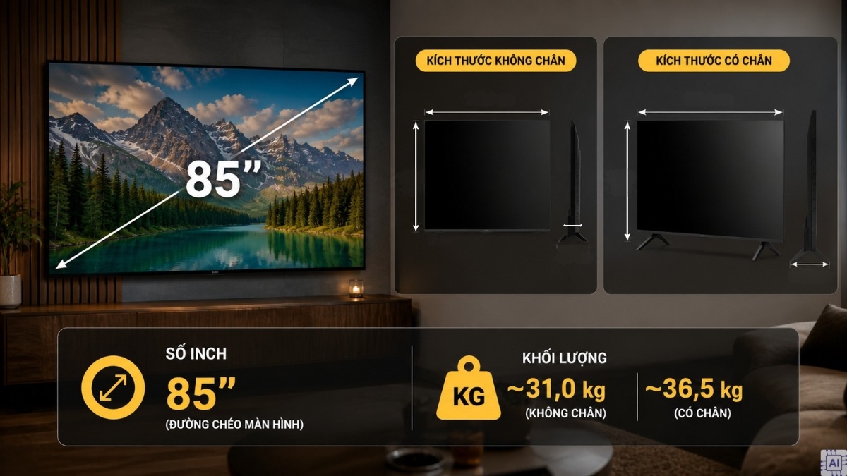 Các thông số kích thước tivi 85 inch cần quan tâm
