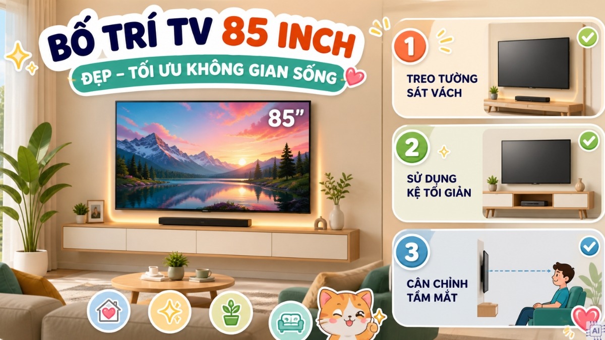 Cách bố trí tivi kích thước 85 inch tối ưu không gian