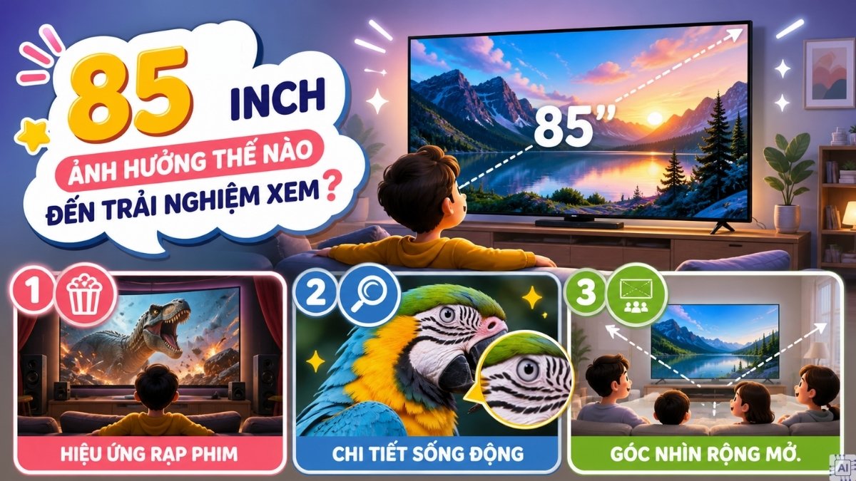 Kích thước tivi 85 inch ảnh hưởng thế nào đến trải nghiệm xem?