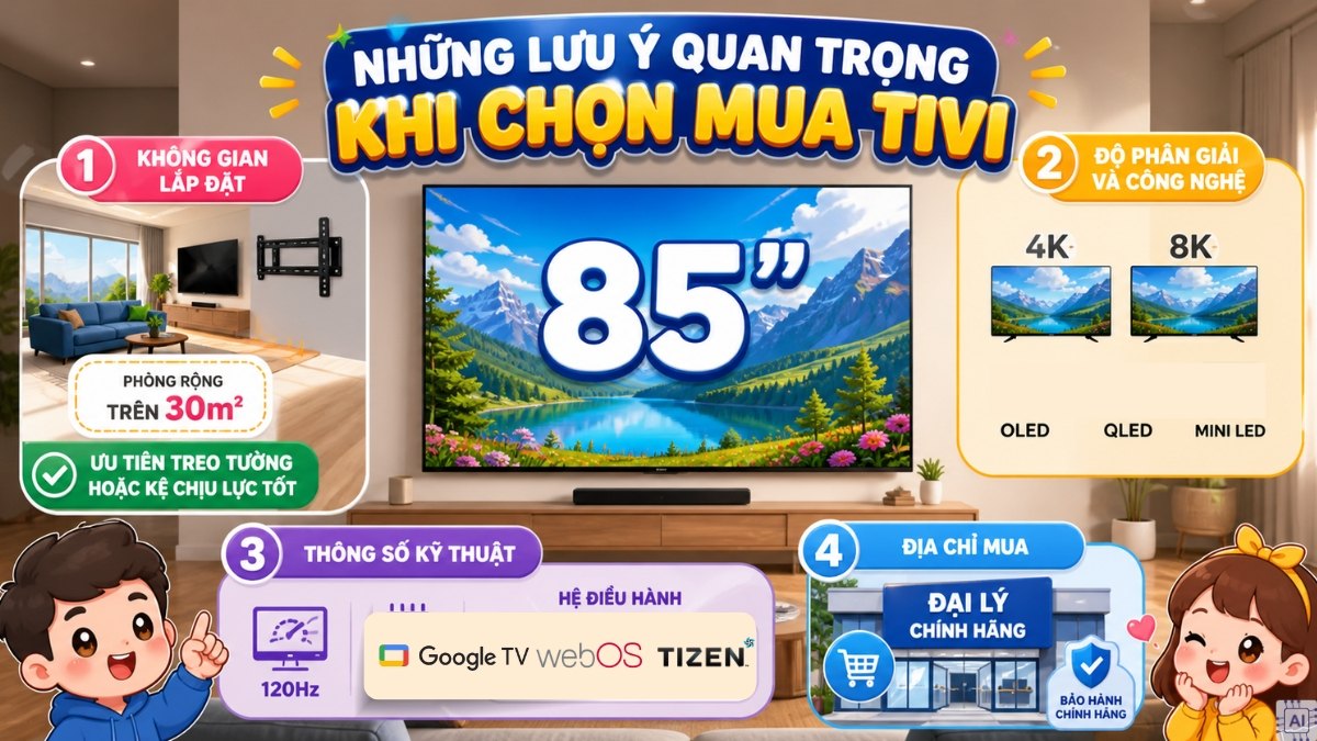 Những lưu ý khi chọn mua tivi kích thước 85 inch