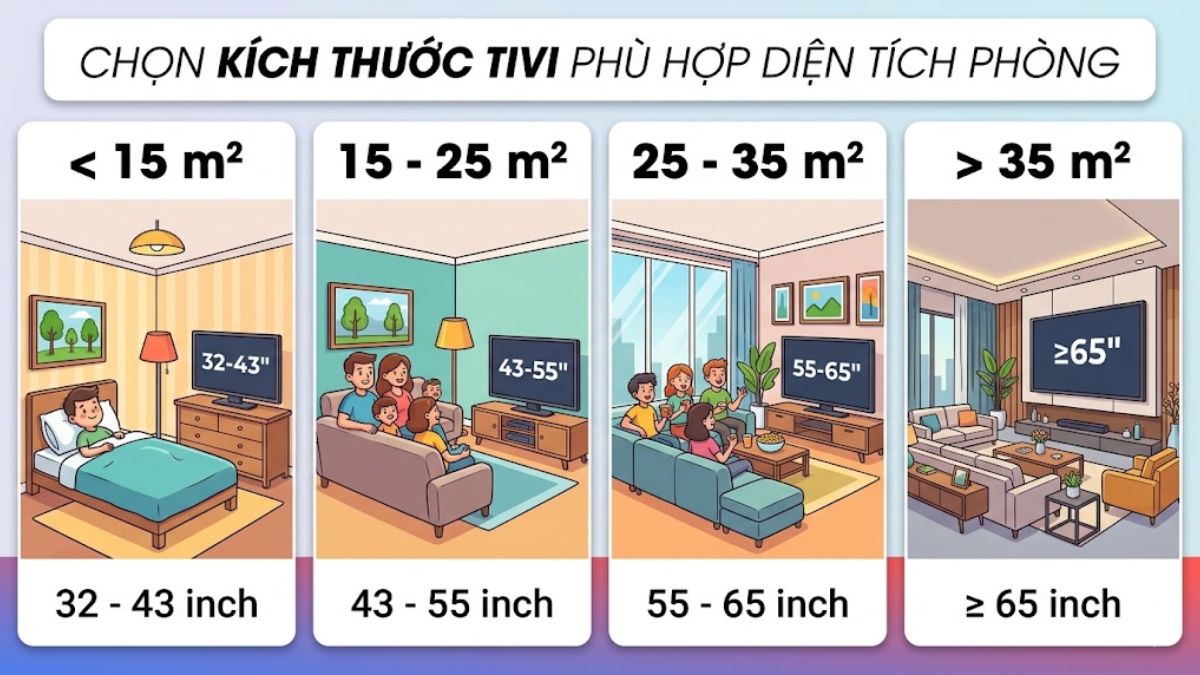 Chọn kích thước tivi theo diện tích