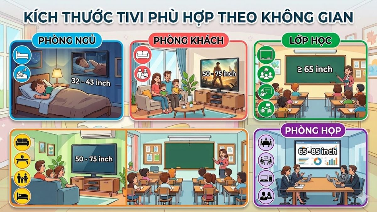 Chọn kích thước tivi theo không gian