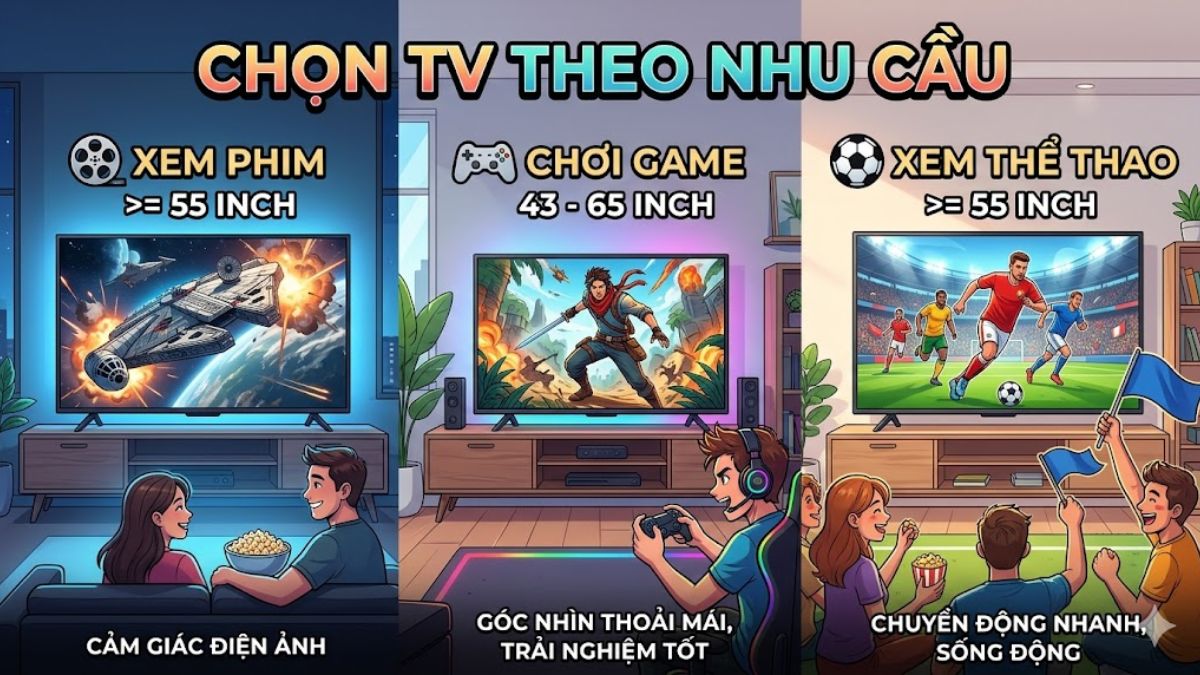 Chọn kích thước tivi theo nhu cầu sử dụng