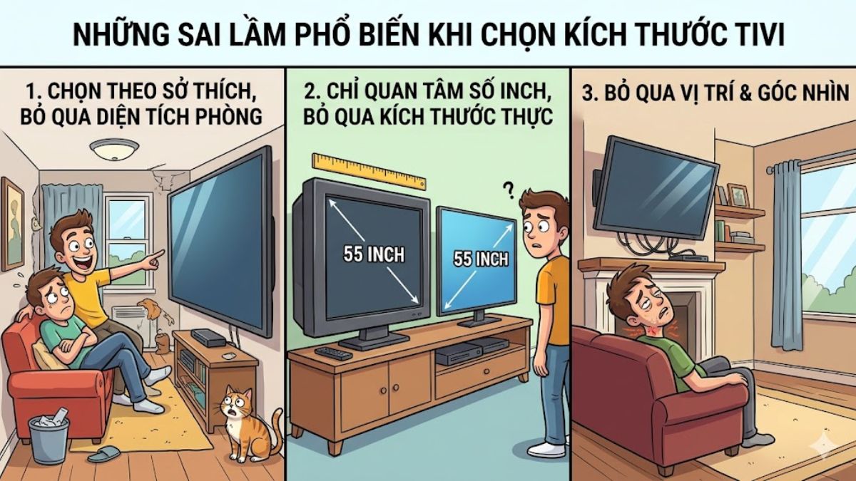 Những sai lầm phổ biến khi chọn kích thước tivi