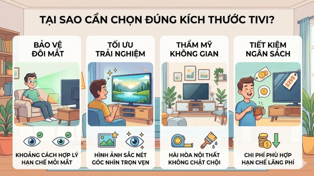 Vì sao cần quan tâm đến kích thước tivi?