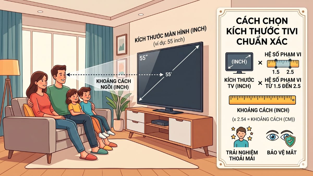 Cách tính kích thước tivi chuẩn xác
