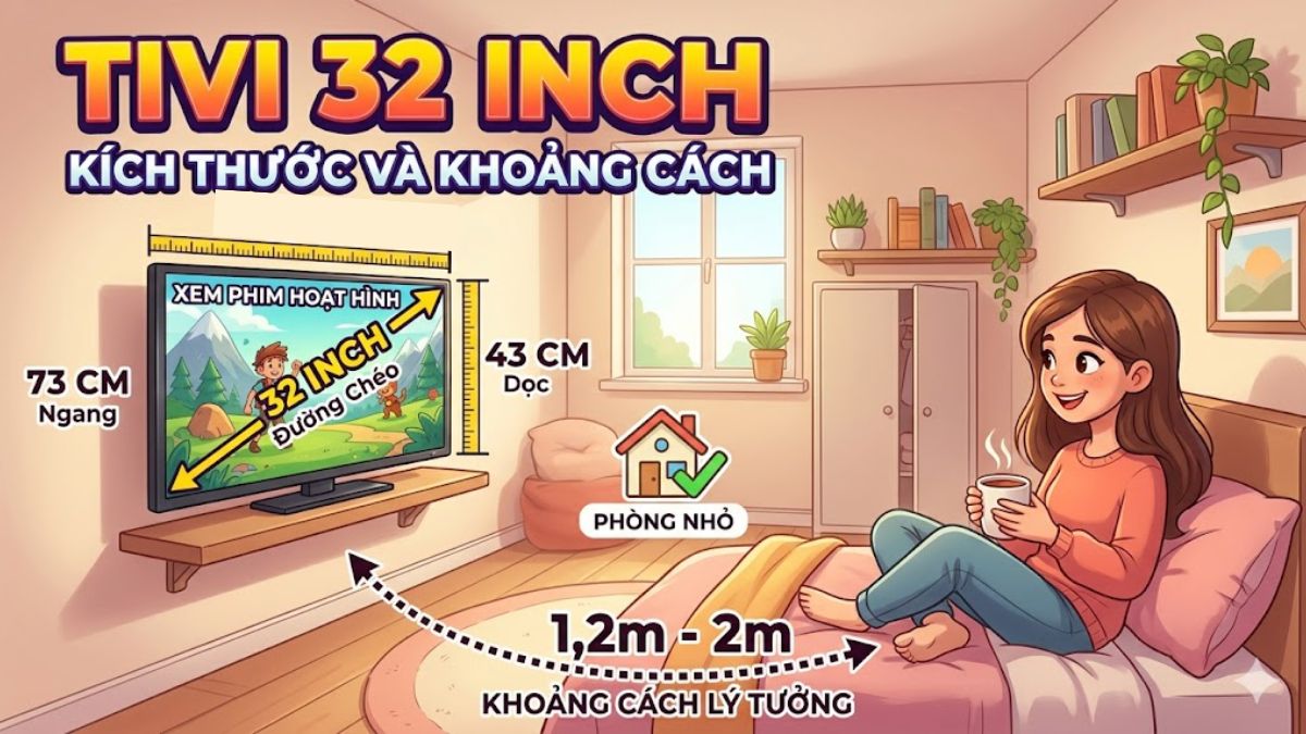 Kích thước tivi 32 inch