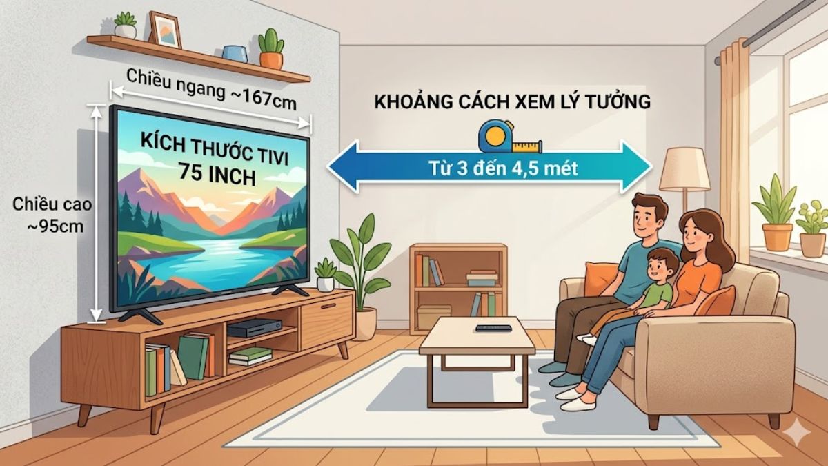 Kích thước tivi 75 inch