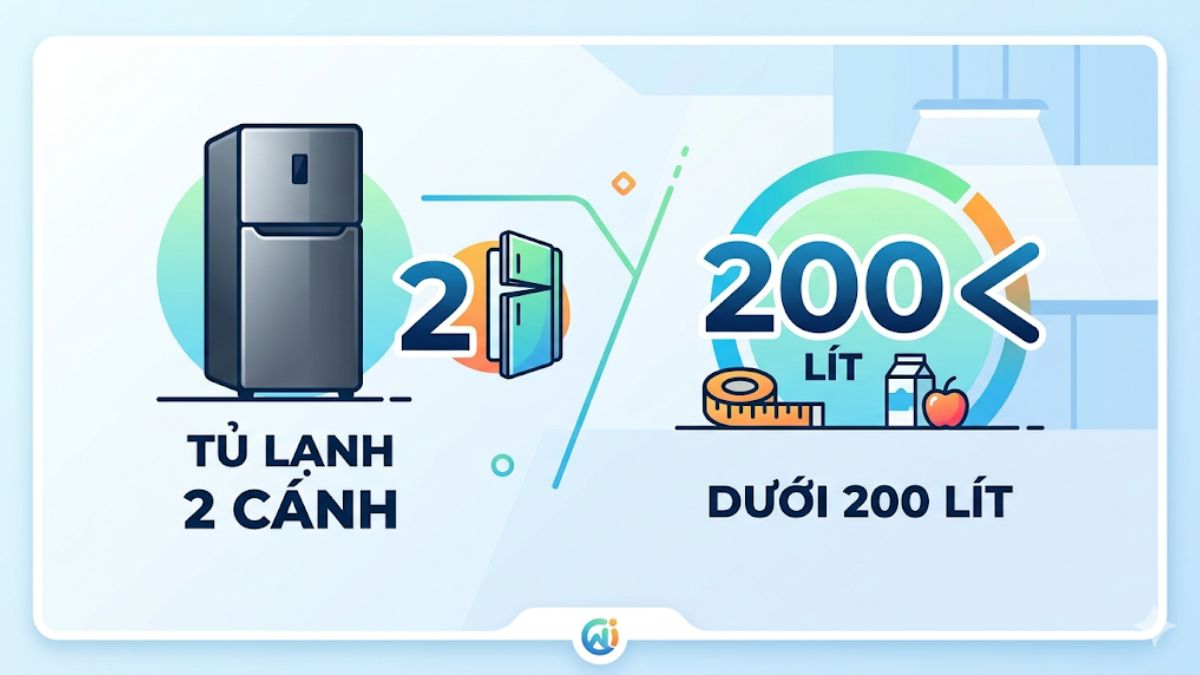Kích thước tủ lạnh 2 cánh theo dung tích