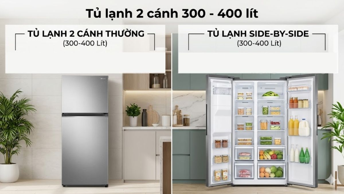 Kích thước tủ lạnh 2 cánh theo dung tích