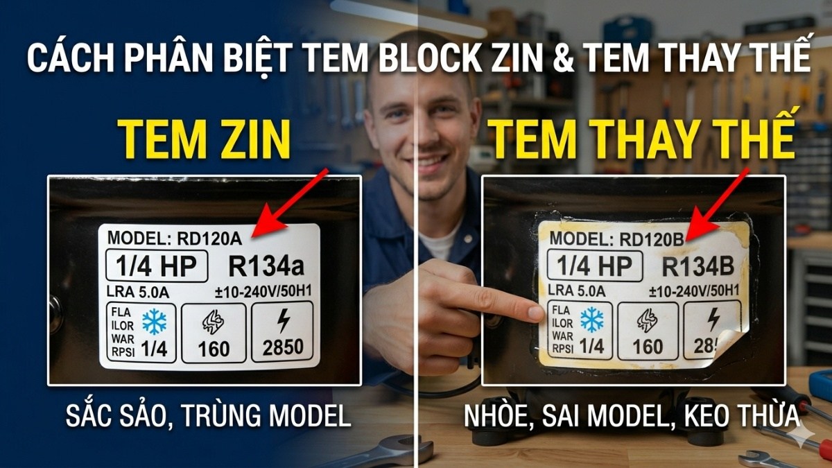 Vị trí tem và ký hiệu trên block tủ lạnh nằm ở đâu?