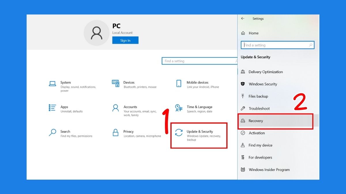 Sửa lỗi laptop bị màn hình xanh:Khôi phục cài đặt gốc laptop bước 1