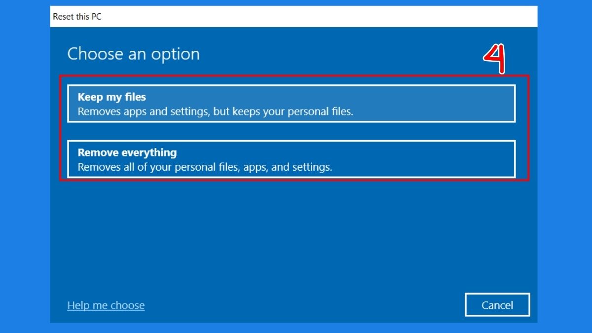 Sửa lỗi laptop bị màn hình xanh: Khôi phục cài đặt gốc laptop bước 3