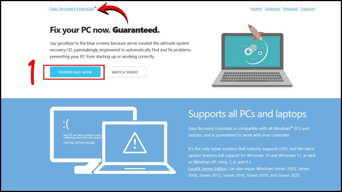 Sửa lỗi laptop bị màn hình xanh: Dùng Easy Recovery Essentials bước 1