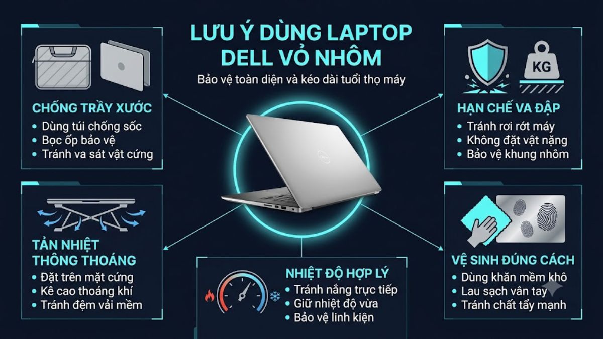 Những lưu ý khi sử dụng laptop Dell vỏ nhôm