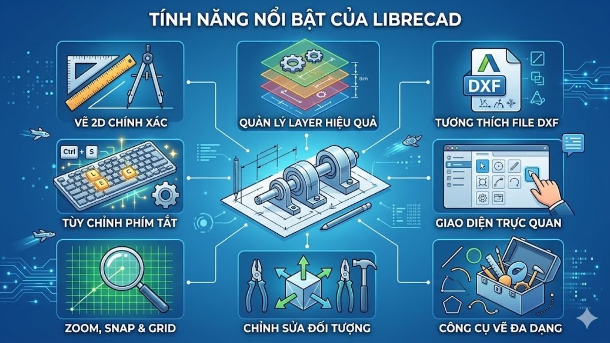 LibreCAD mang đến nhiều tính năng hữu ích