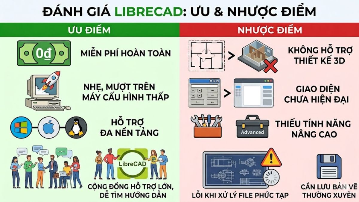 Ưu điểm và nhược điểm của LibreCAD