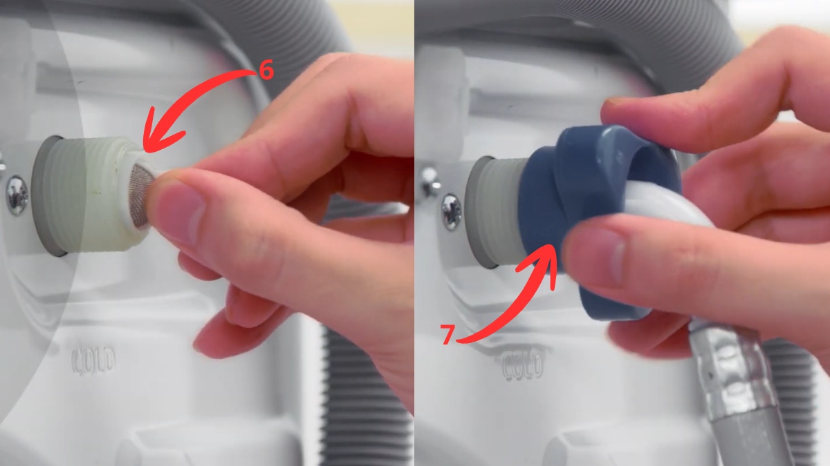 khắc phục lỗi 4E máy giặt Samsung: Vệ sinh lưới lọc van cấp nước bước 4