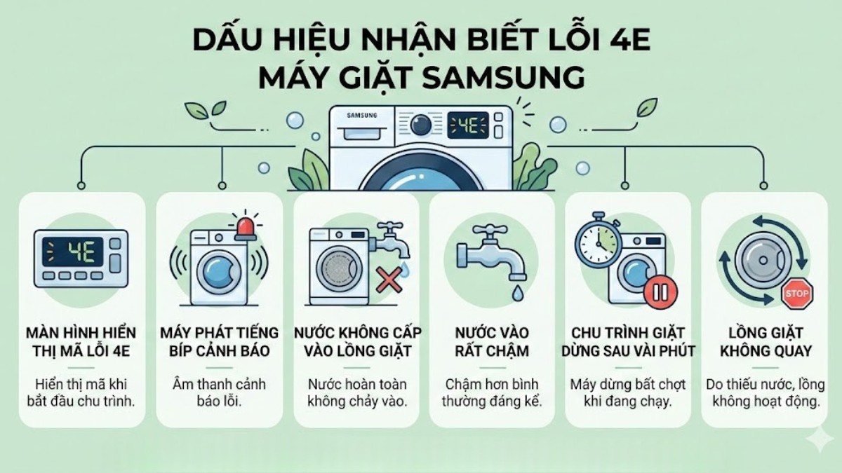 Dấu hiệu nhận biết lỗi 4E máy giặt Samsung
