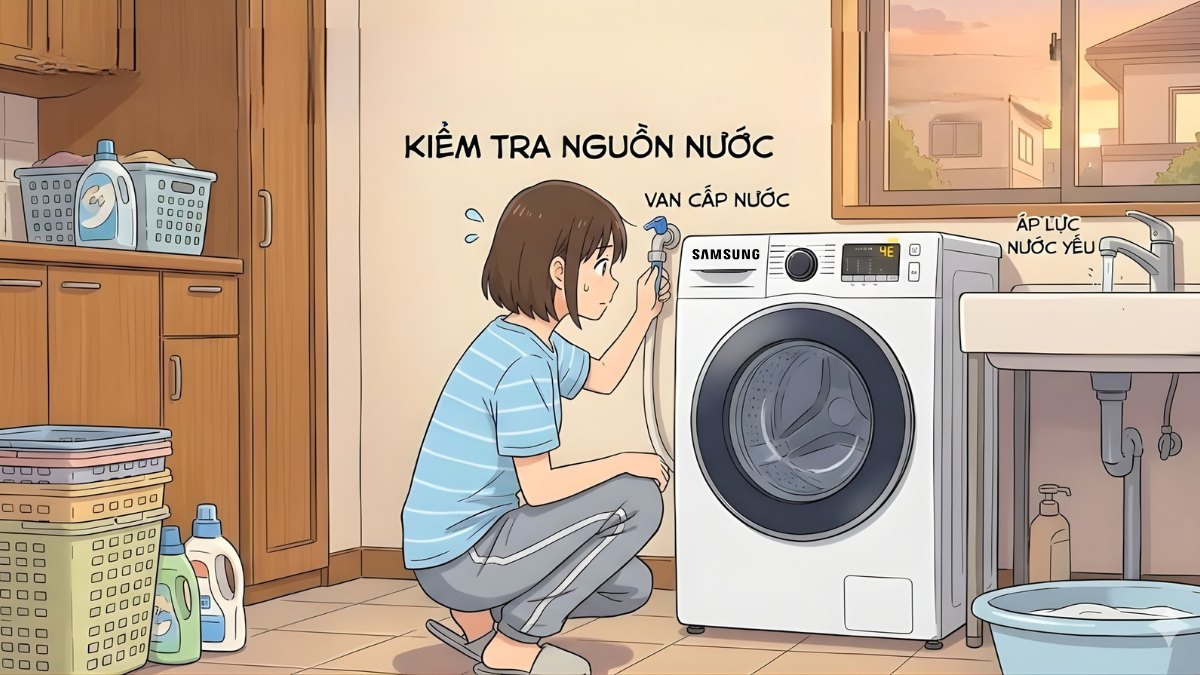 khắc phục lỗi 4E máy giặt Samsung: Kiểm tra nguồn nước