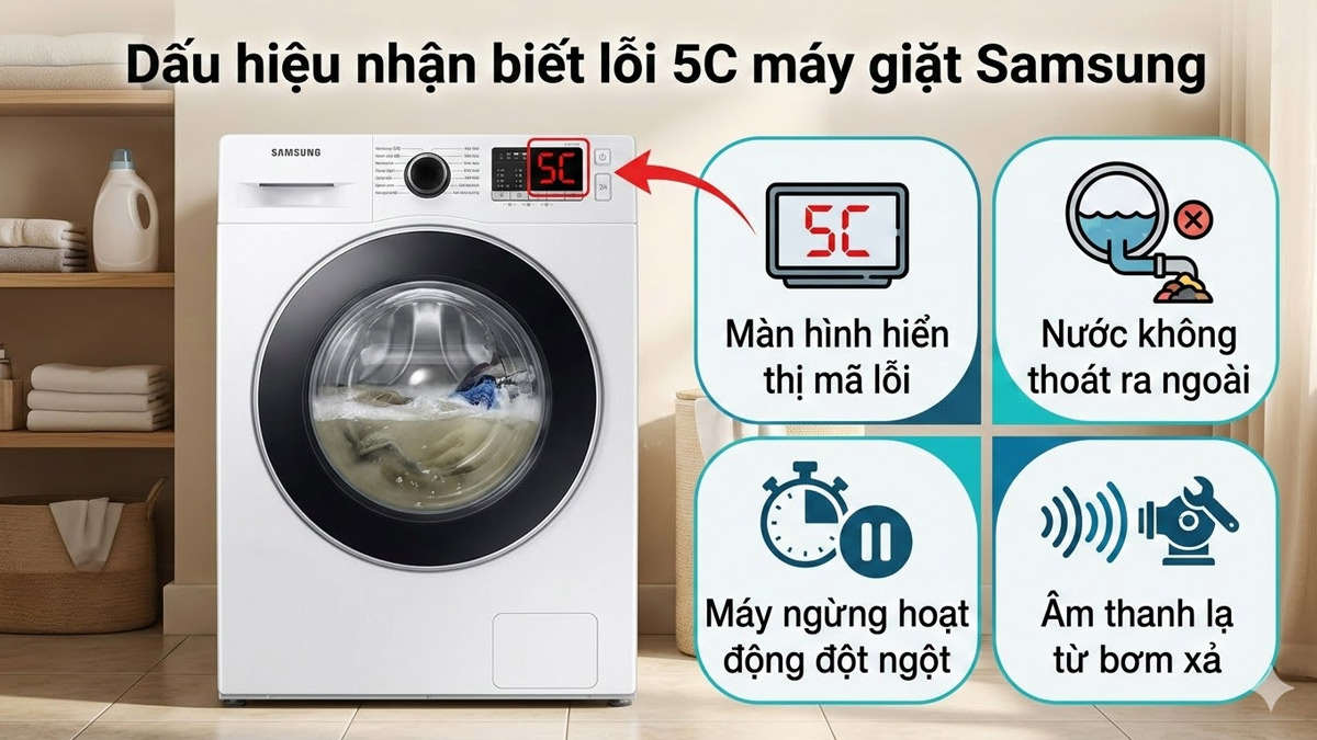 Dấu hiệu nhận biết lỗi 5C máy giặt Samsung