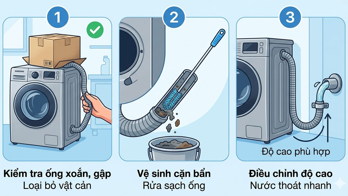 khắc phục lỗi 5C máy giặt Samsung: xử lý đường ống thoát nước