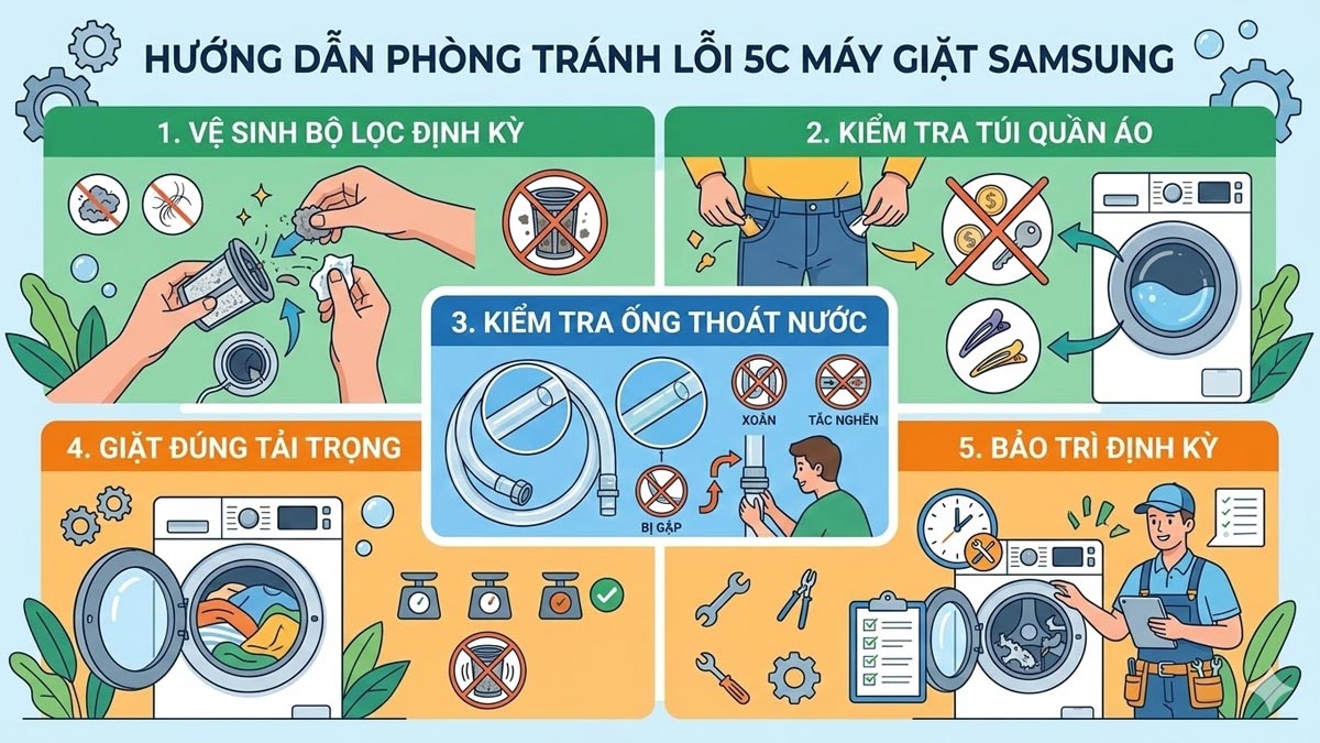 Cách phòng tránh lỗi 5C máy giặt Samsung tái diễn