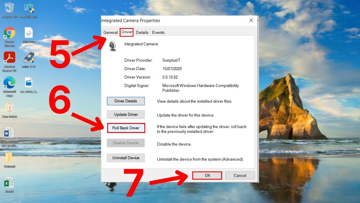Sửa lỗi camera laptop: Khôi phục Driver camera về phiên bản trước bước 3
