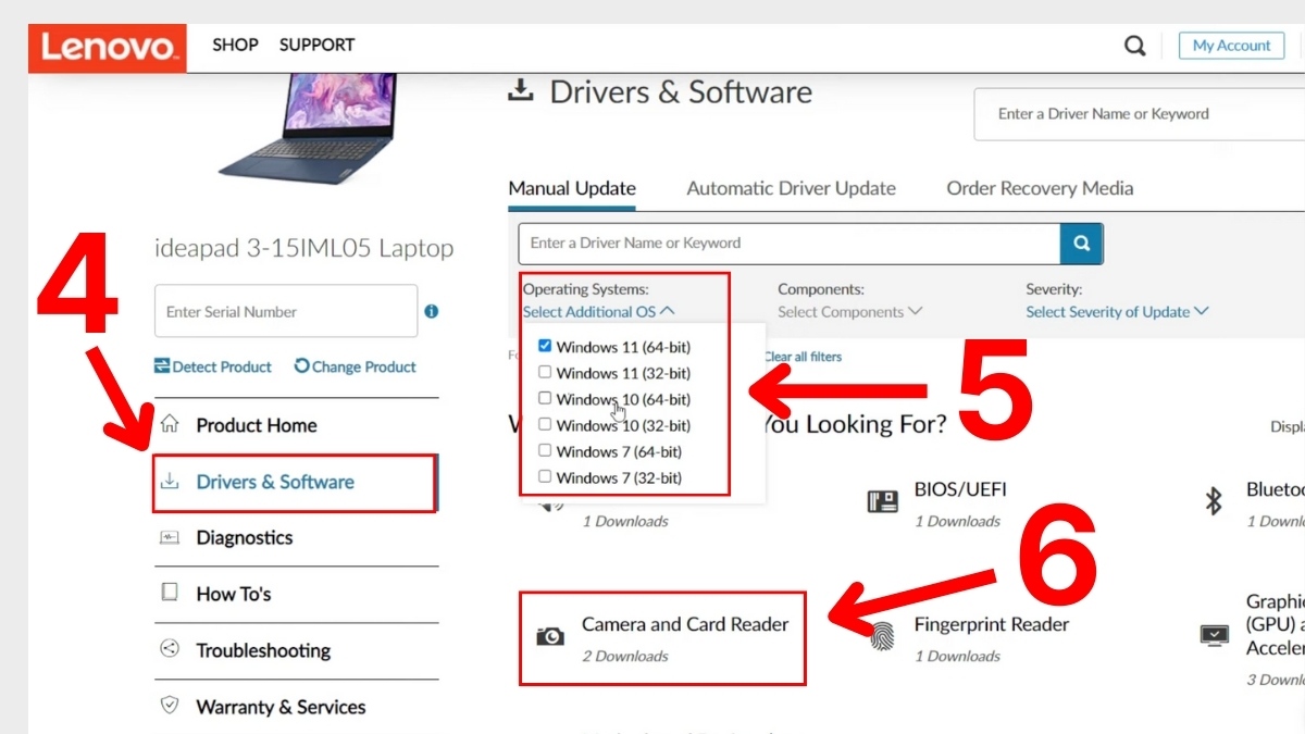 Sửa lỗi camera laptop: Tải Driver camera chính hãng từ nhà sản xuất bước 2