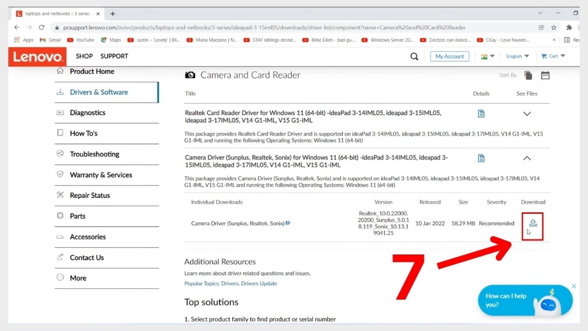 Sửa lỗi camera laptop: Tải Driver camera chính hãng từ nhà sản xuất bước 3