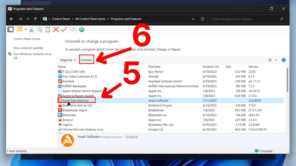 Sửa lỗi camera laptop: Gỡ phần mềm diệt virus bước 3