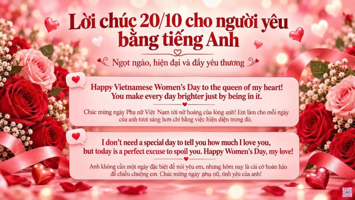 Câu chúc 20/10 hay cho người yêu bằng tiếng Anh
