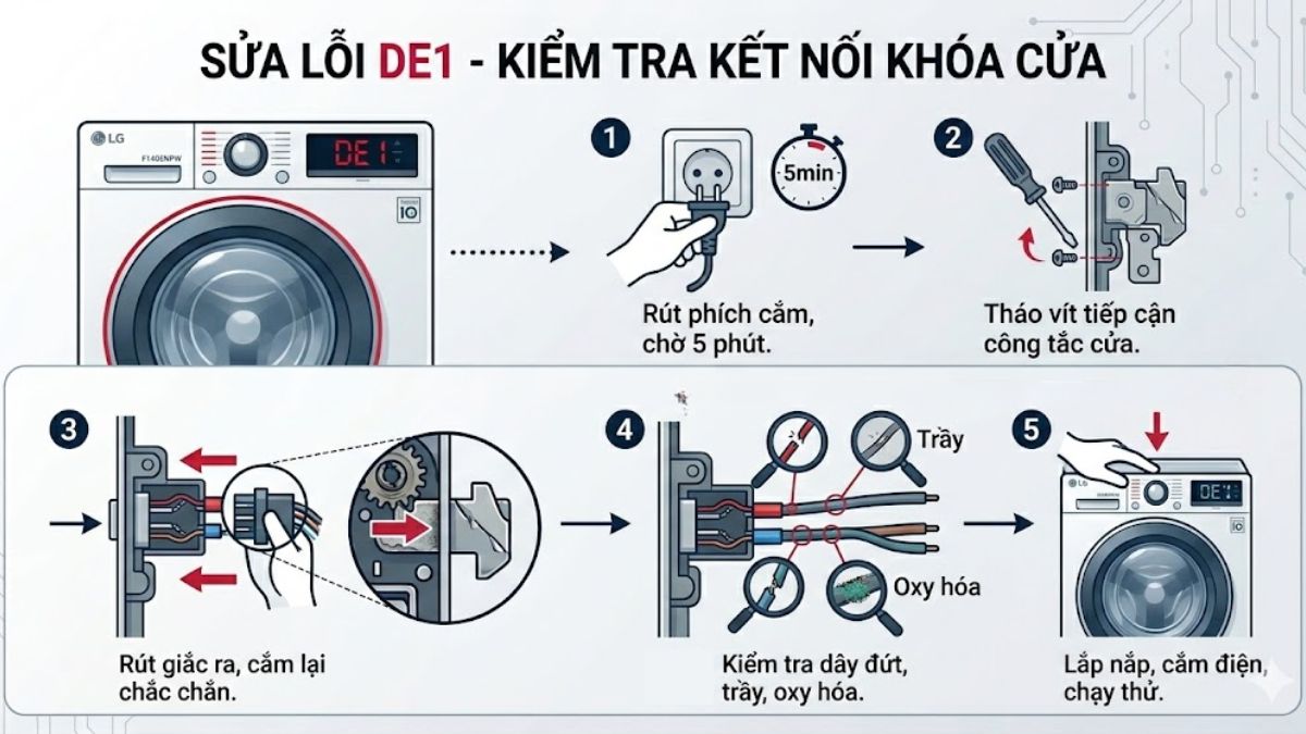 Cách kiểm tra và khắc phục lỗi DE1 máy giặt LG tại nhà