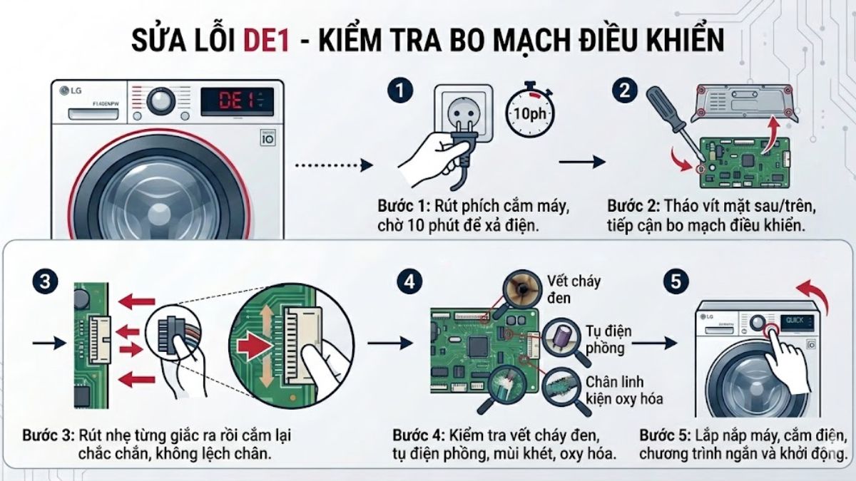 Cách kiểm tra và khắc phục lỗi DE1 máy giặt LG tại nhà