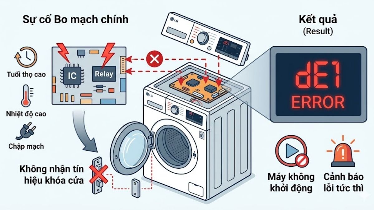Nguyên nhân gây ra lỗi DE1 máy giặt LG