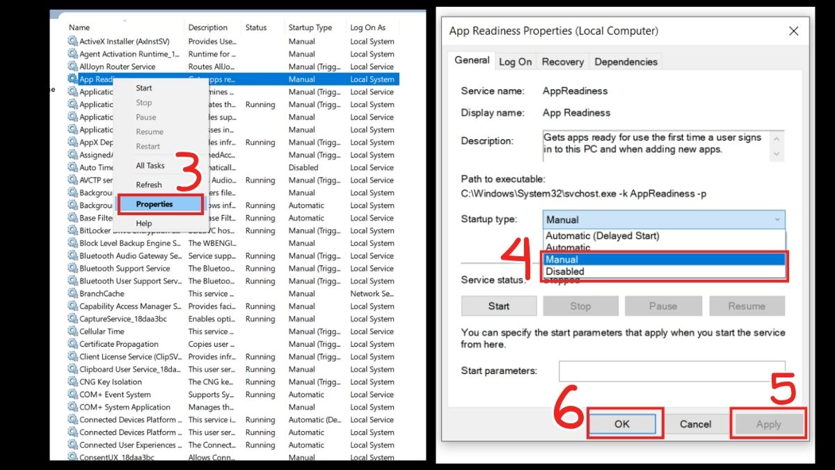 Khắc phục lỗi màn hình đen Win 10: Vô hiệu hóa AppReadiness bước 3