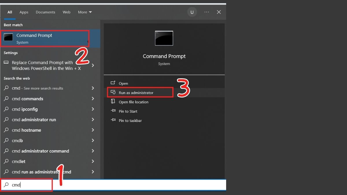 Khắc phục lỗi màn hình đen Win 10: Chạy lệnh khắc phục bằng Command Prompt bước 1