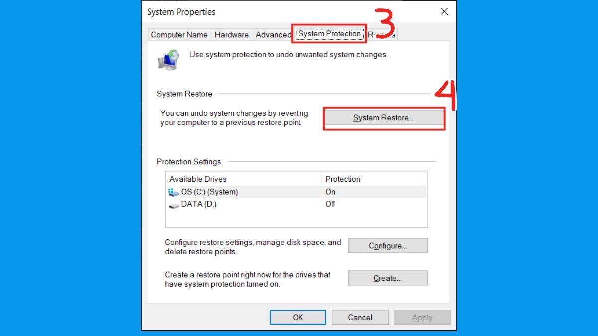 Khắc phục lỗi màn hình đen Win 10: Sử dụng System Restore bước 2