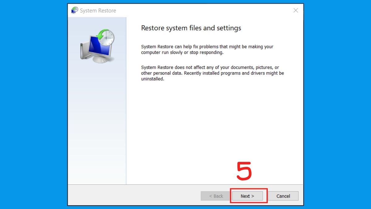 Khắc phục lỗi màn hình đen Win 10: Sử dụng System Restore bước 3