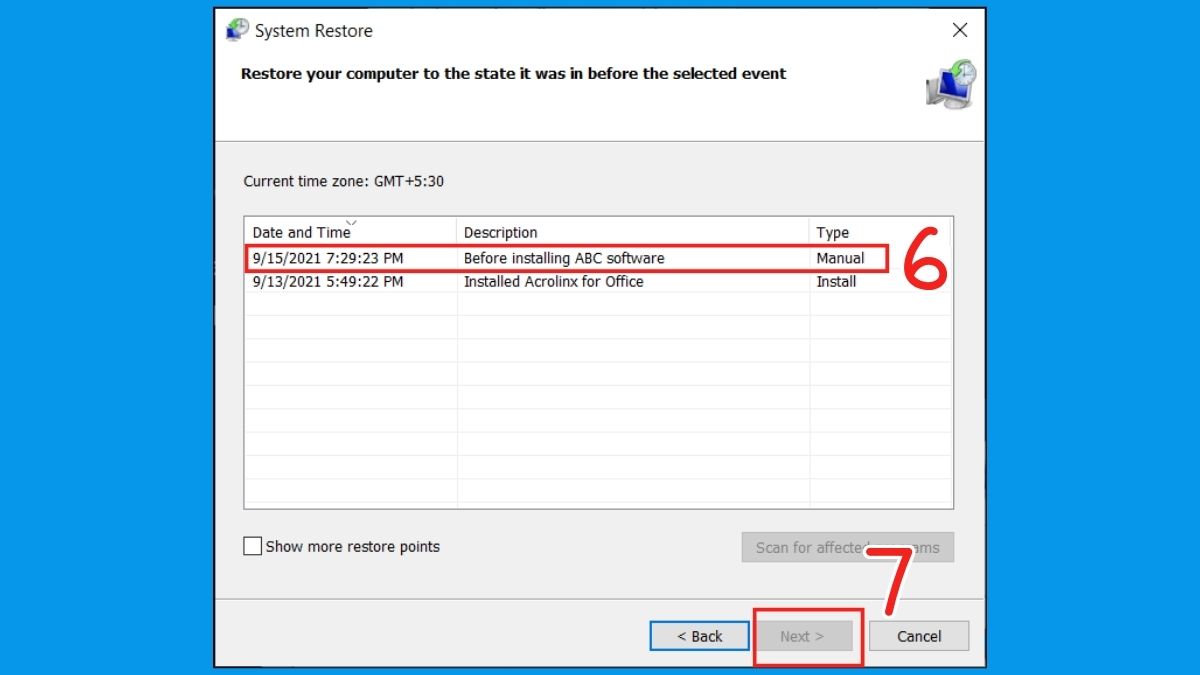 Khắc phục lỗi màn hình đen Win 10: Sử dụng System Restore bước 4
